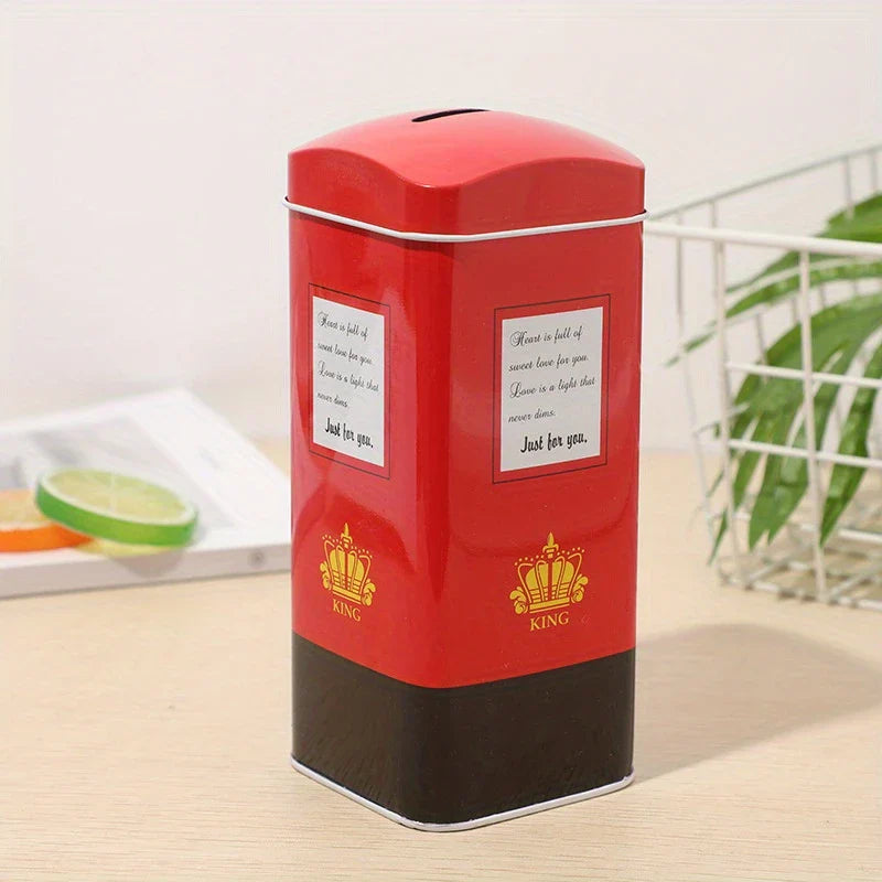 Vintage British Red Mailbox Tin Penny Bank