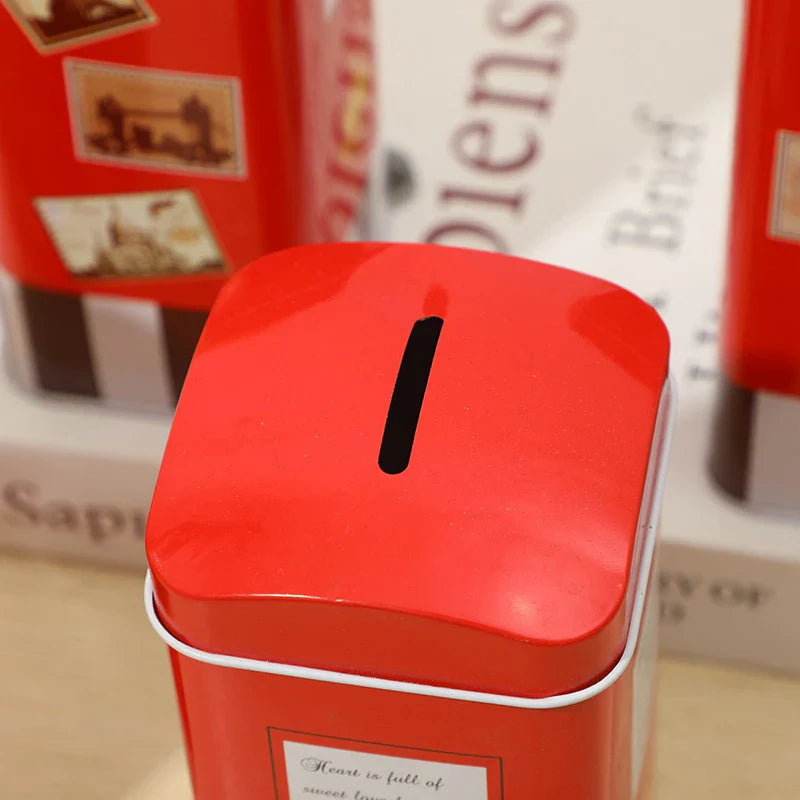 Vintage British Red Mailbox Tin Penny Bank