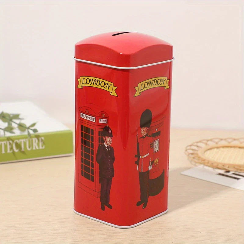 Vintage British Red Mailbox Tin Penny Bank
