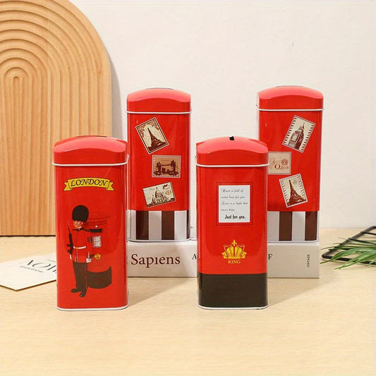 Vintage British Red Mailbox Tin Penny Bank